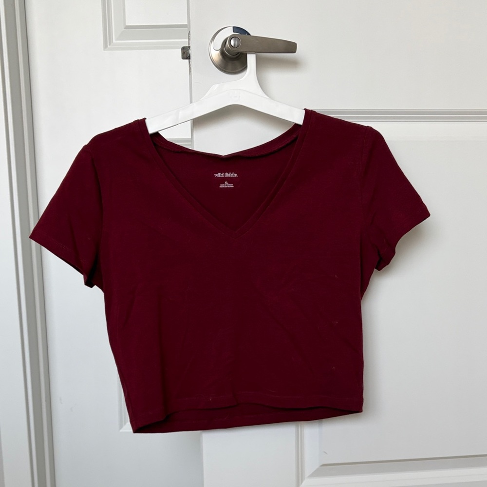 NWOT Wild Fable Deep Red V-Neck Crop Top